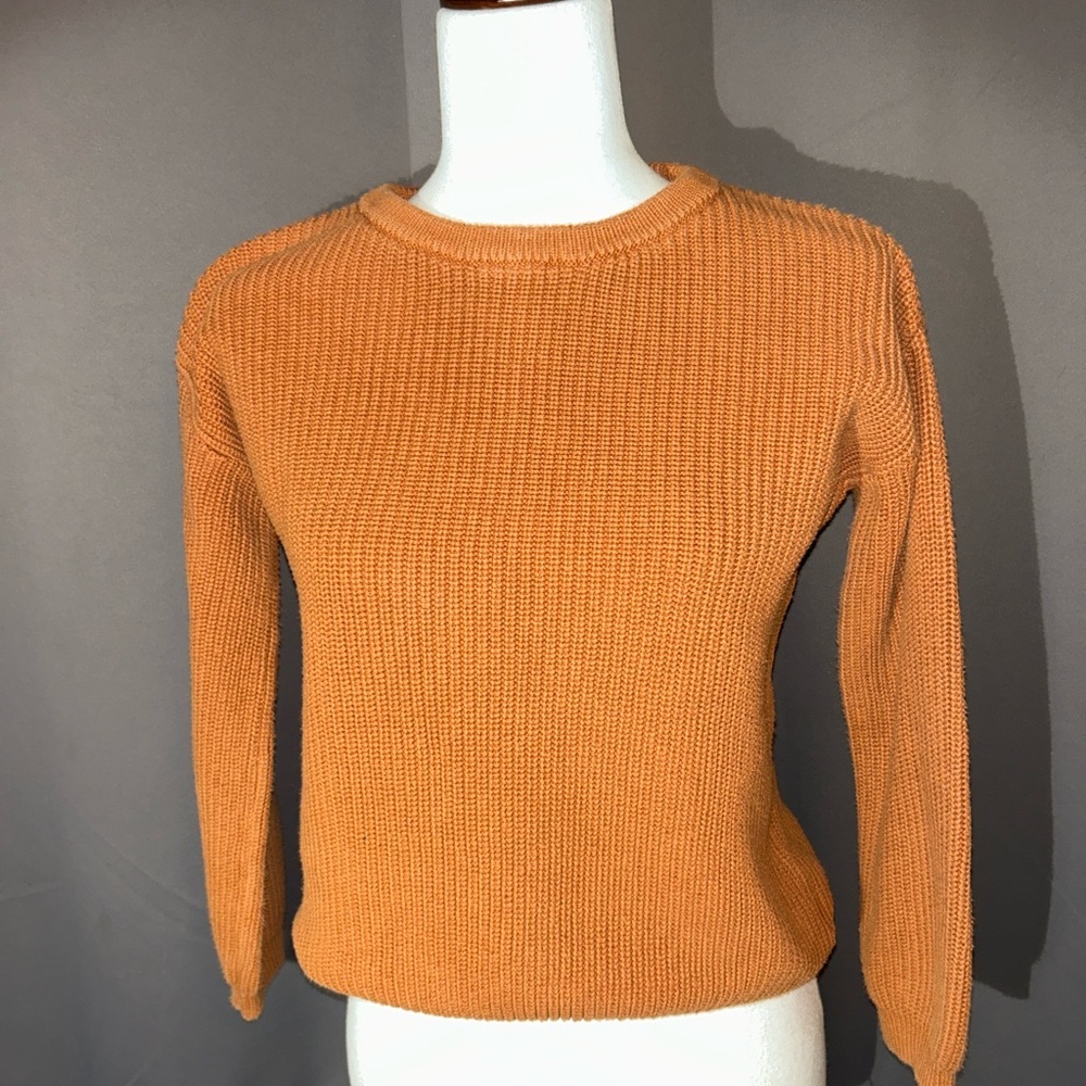 Quince Girls Organic Cotton Ribbed Sweater Rust Orange Youth 10